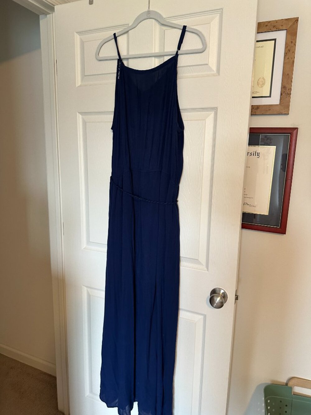 Women’s KNOX ROSE Navy Blue/White Tassel Tie Waist Maxi Tank Dress Size XXL - Picture 2 of 8